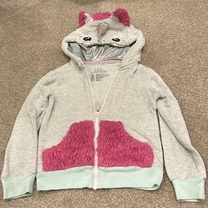 L.O.L vintage unicorn girl full zip sweatshirt hoodie gray grey & pink sz M 7/8